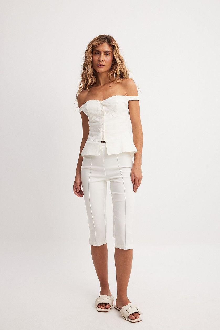 Off Shoulder Linen Blend Corset Top Product Image