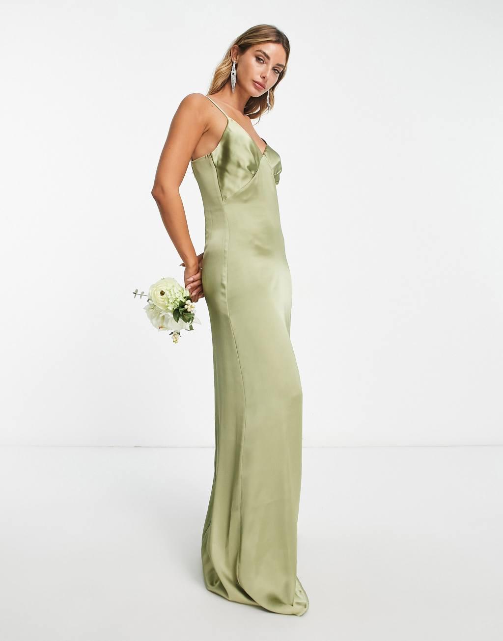 Pretty Lavish Bridesmaid Ines empire satin maxi dress Product Image