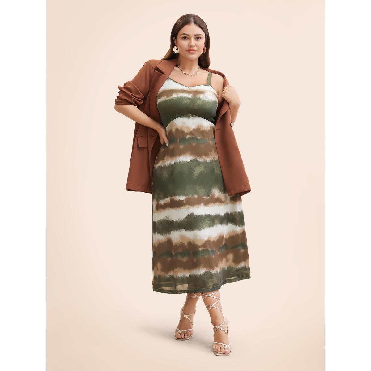 Plus Size Gradient Print Adjustable Straps Cami Dress Bronze Women Elegant Texture V-neck Sleeveless Curvy BloomChic 14-16/1X Product Image