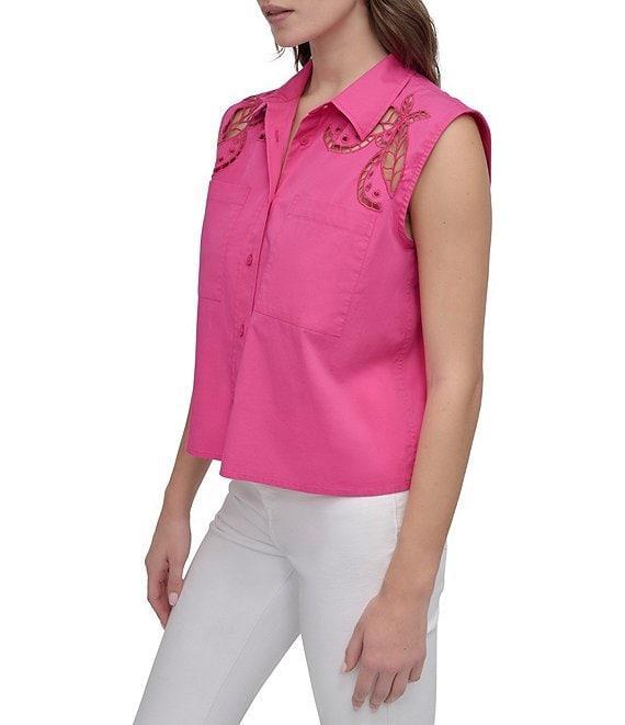 DKNY by Donna Karan Cotton Poplin Sleeveless Button Front Top Product Image