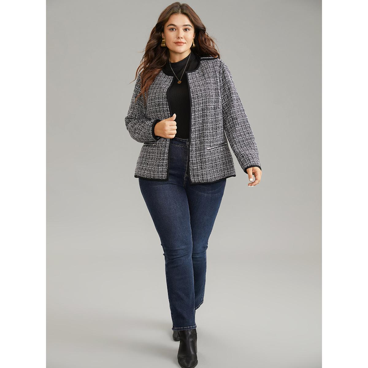 Plus Size Tweed Pocket Button Detail Jacket Women Black Lined Pocket Work Jackets BloomChic 22-24/3X Product Image