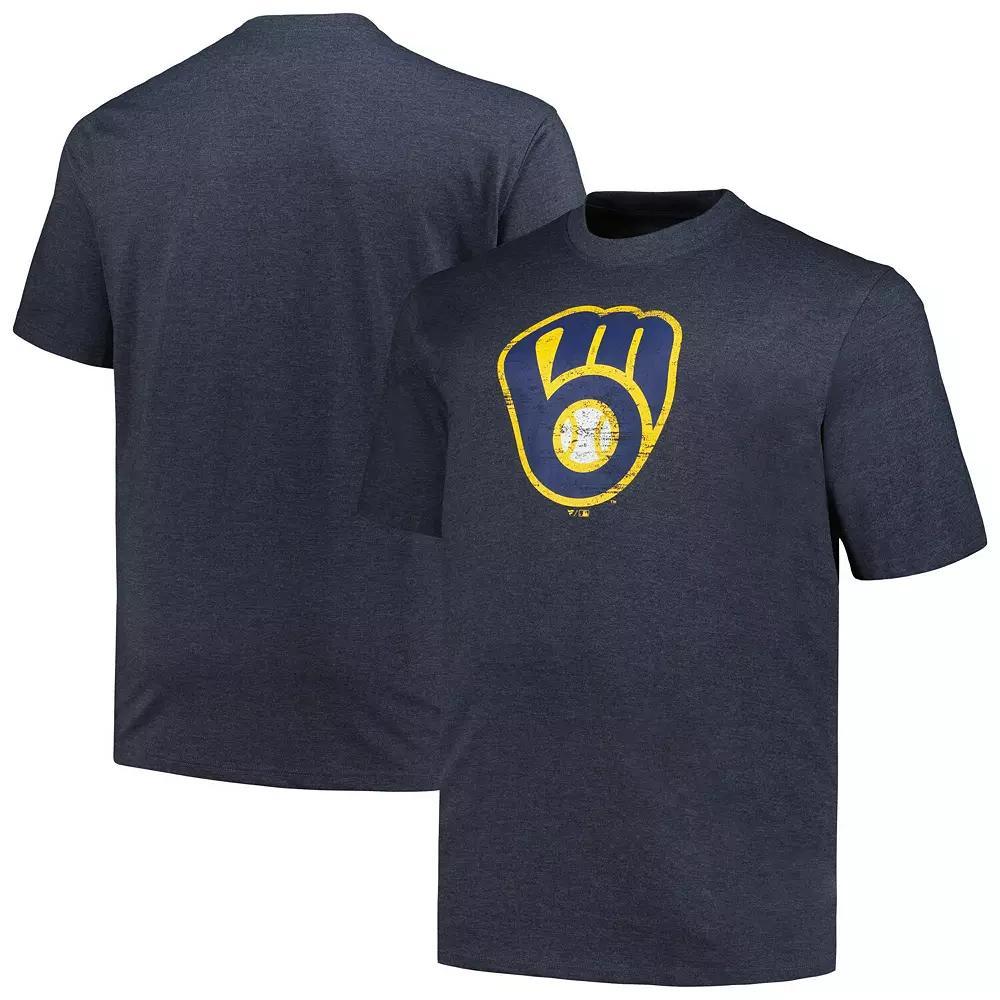 Men's Profile Heather Navy Milwaukee Brewers Big & Tall Weathered Logo T-Shirt, Size: 5XB, Blue Product Image