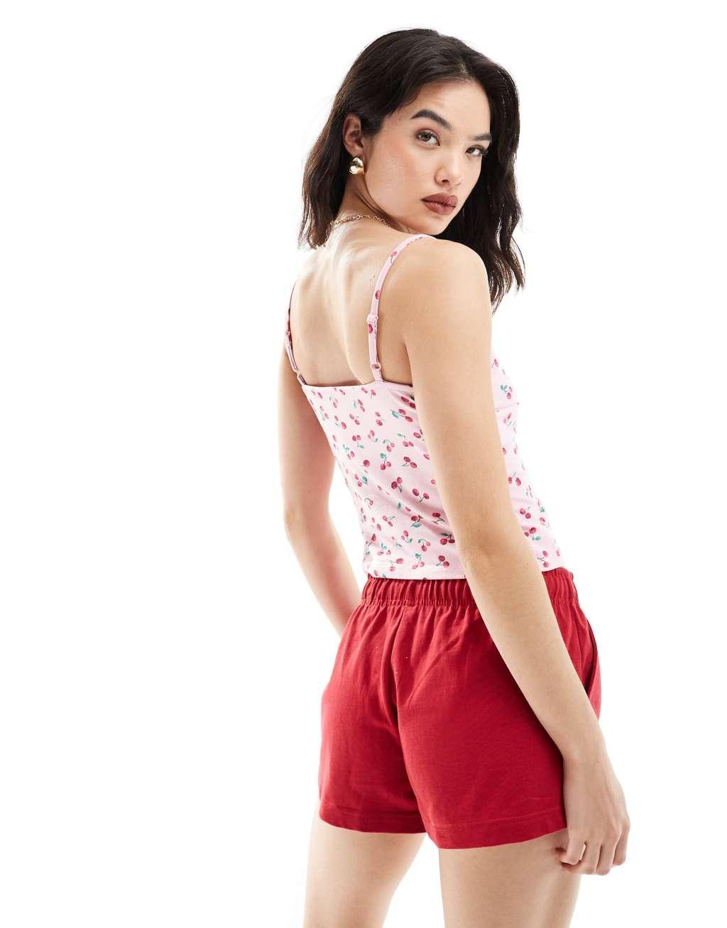 ASOS DESIGN horn button cami tank top in cherry print Product Image