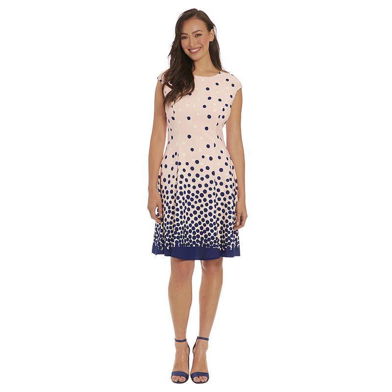 Women's London Times Cap Sleeve Fit & Flare Dress, Size: 6, Navy Green Product Image