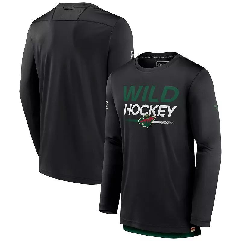 Men's Fanatics Branded  Black Minnesota Wild Authentic Pro Long Sleeve T-Shirt, Size: Small Product Image