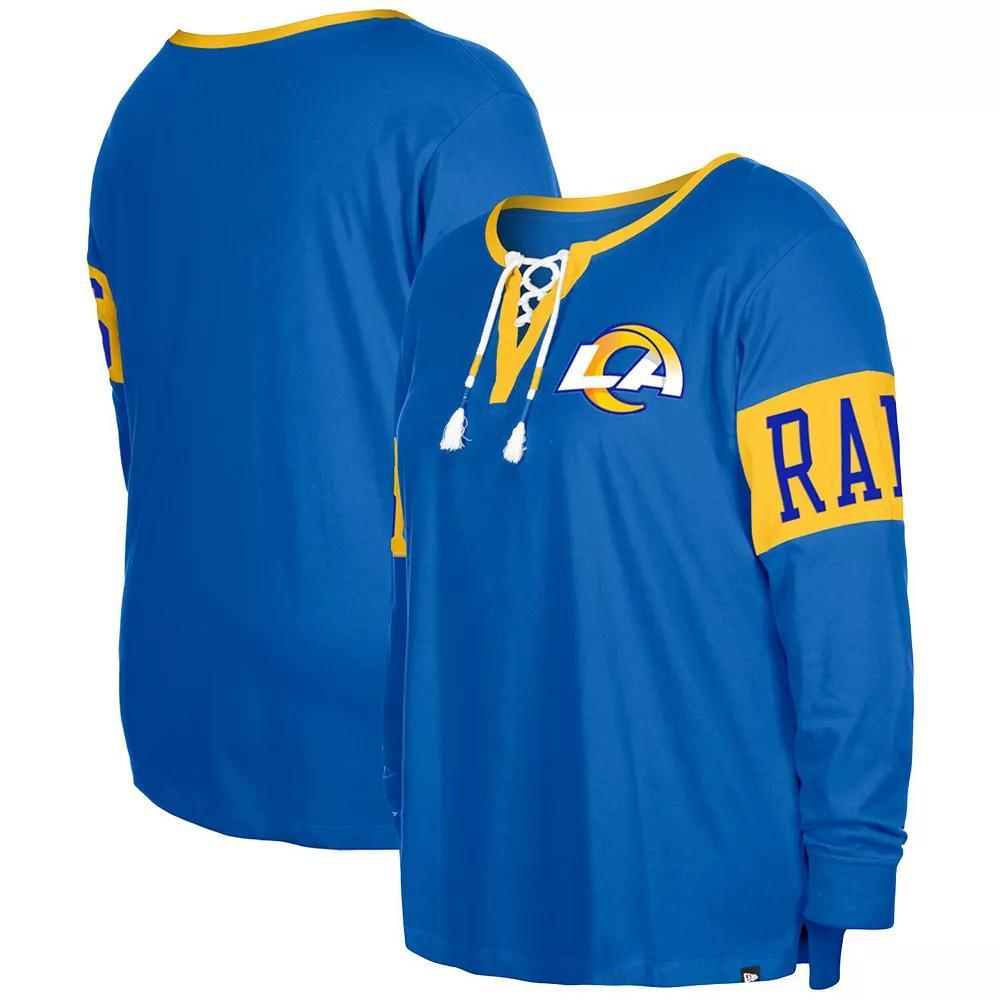 Women's New Era  Royal Los Angeles Rams Plus Size Lace-Up Notch Neck Long Sleeve T-Shirt, Size: 3XL, Blue Product Image