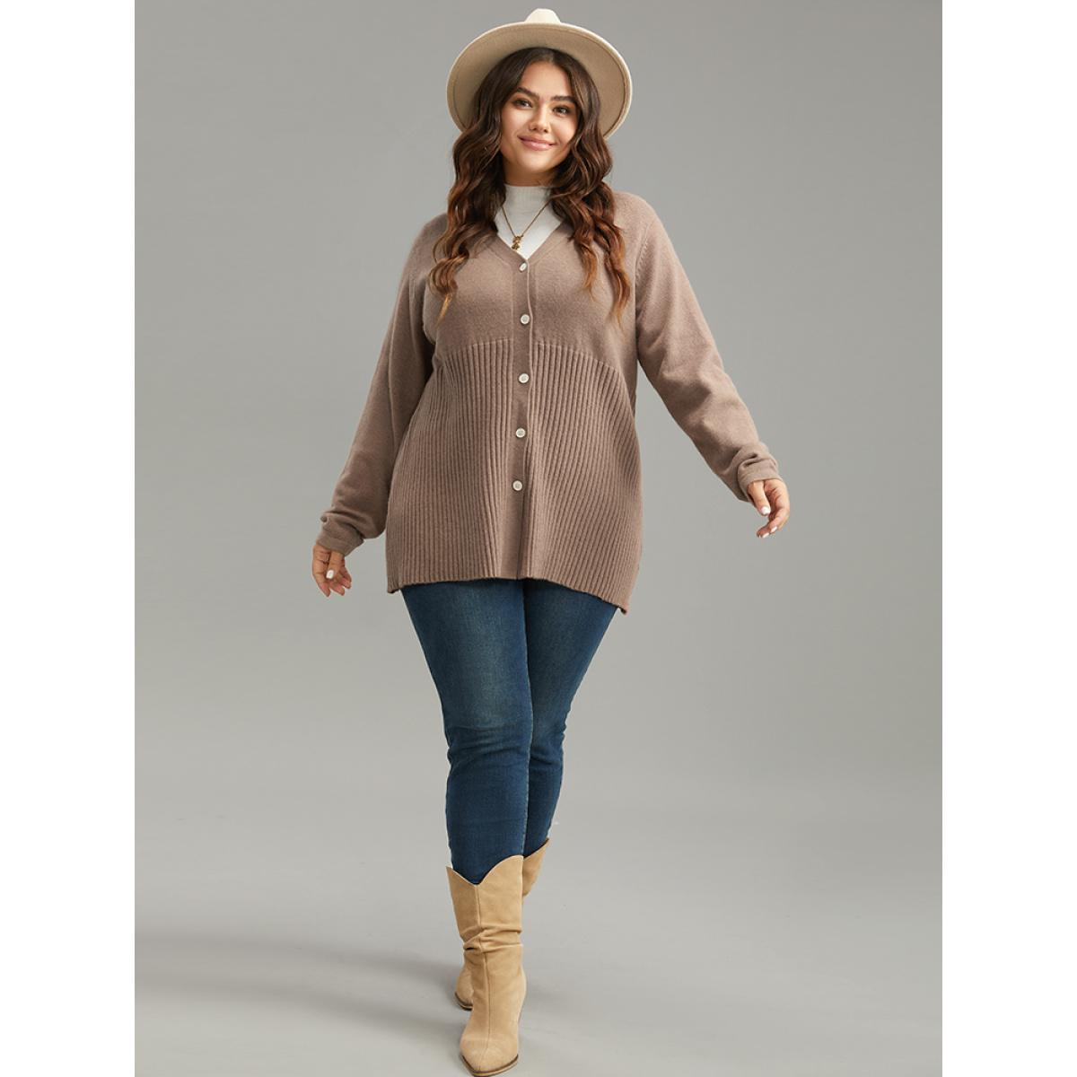 Plus Size Supersoft Essentials Plain Button Up Texture Cardigan Rouge Women Casual Loose Long Sleeve Dailywear Cardigans BloomChic 22-24/3X Product Image
