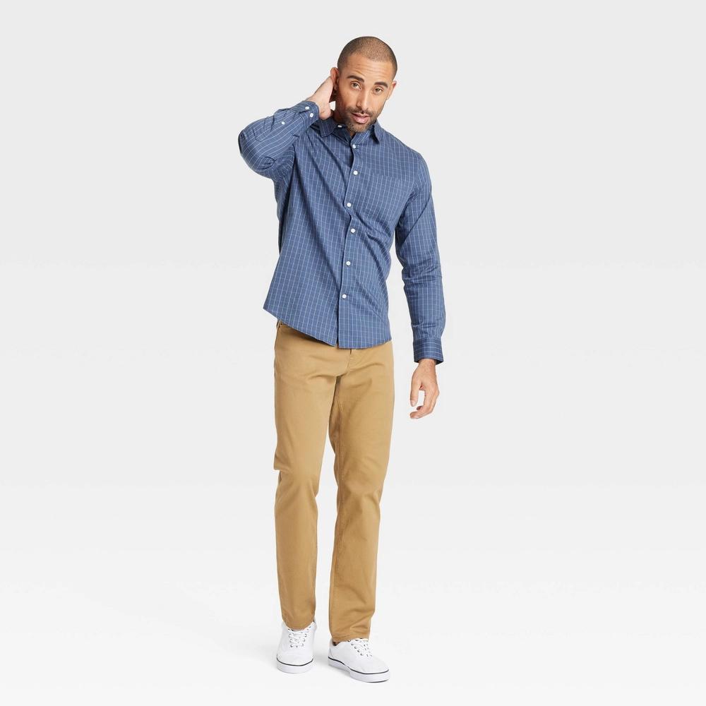Men's Comfort Wear Long Sleeve Shirt - Goodfellow & Co™ Blue M: Cotton Blend, Plaid Pattern, Front Pocket, Button Down Product Image