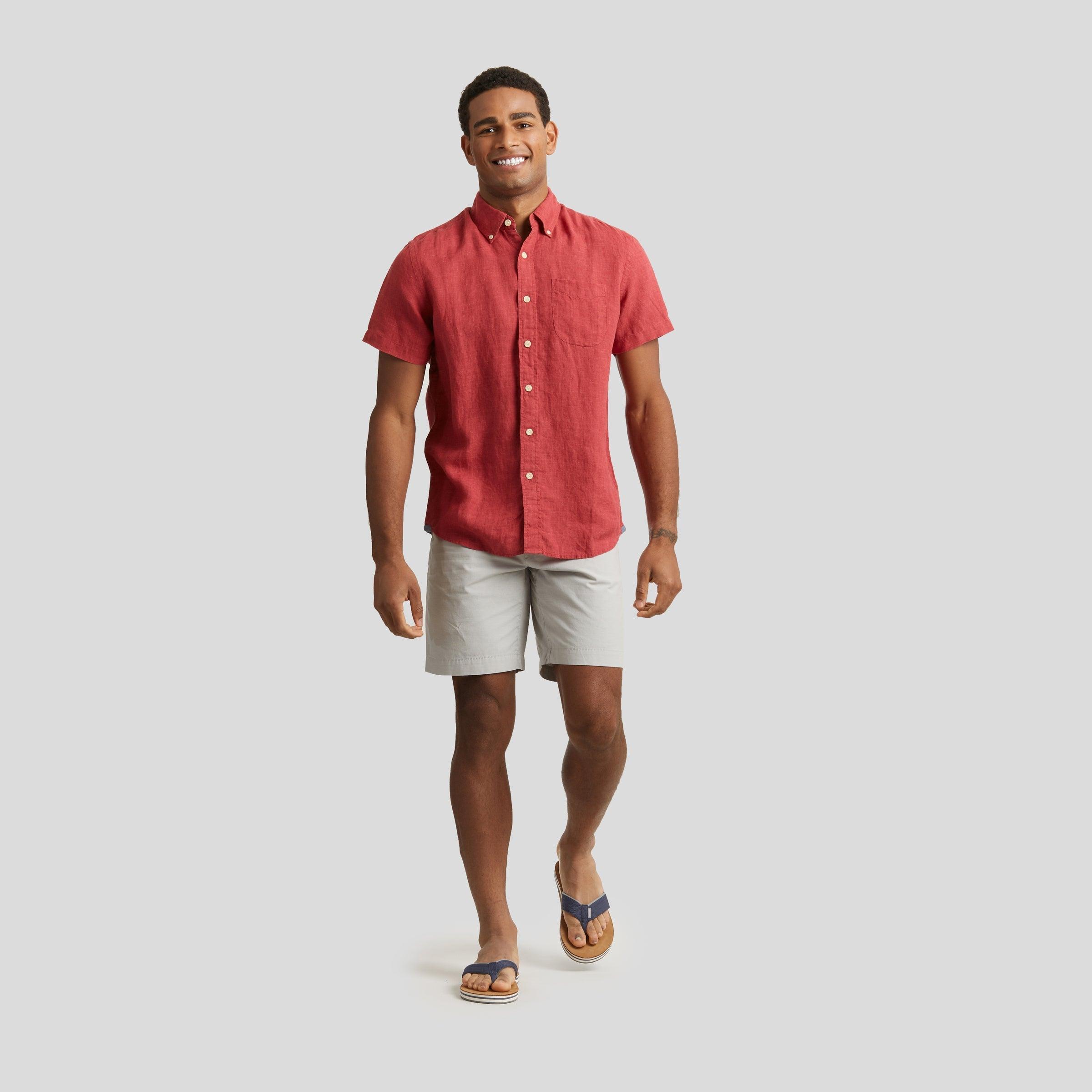 Paloma Sun Washed Linen Short Sleeve Shirt - Red (Final Sale)* Product Image