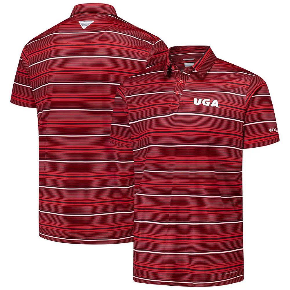 Men's Columbia Red Georgia Bulldogs PFG Super Terminal Tackle™ Omni-Shade™ Stripe Polo, Size: Large Product Image