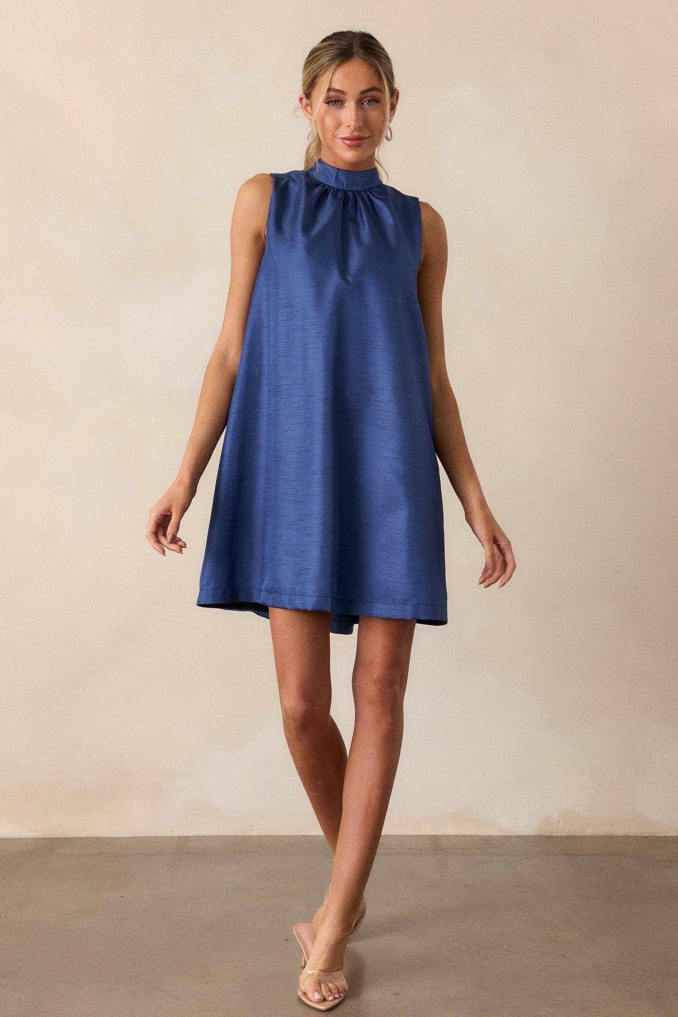 Nautical Nights Royal Blue Tie Neck Mini Dress Product Image