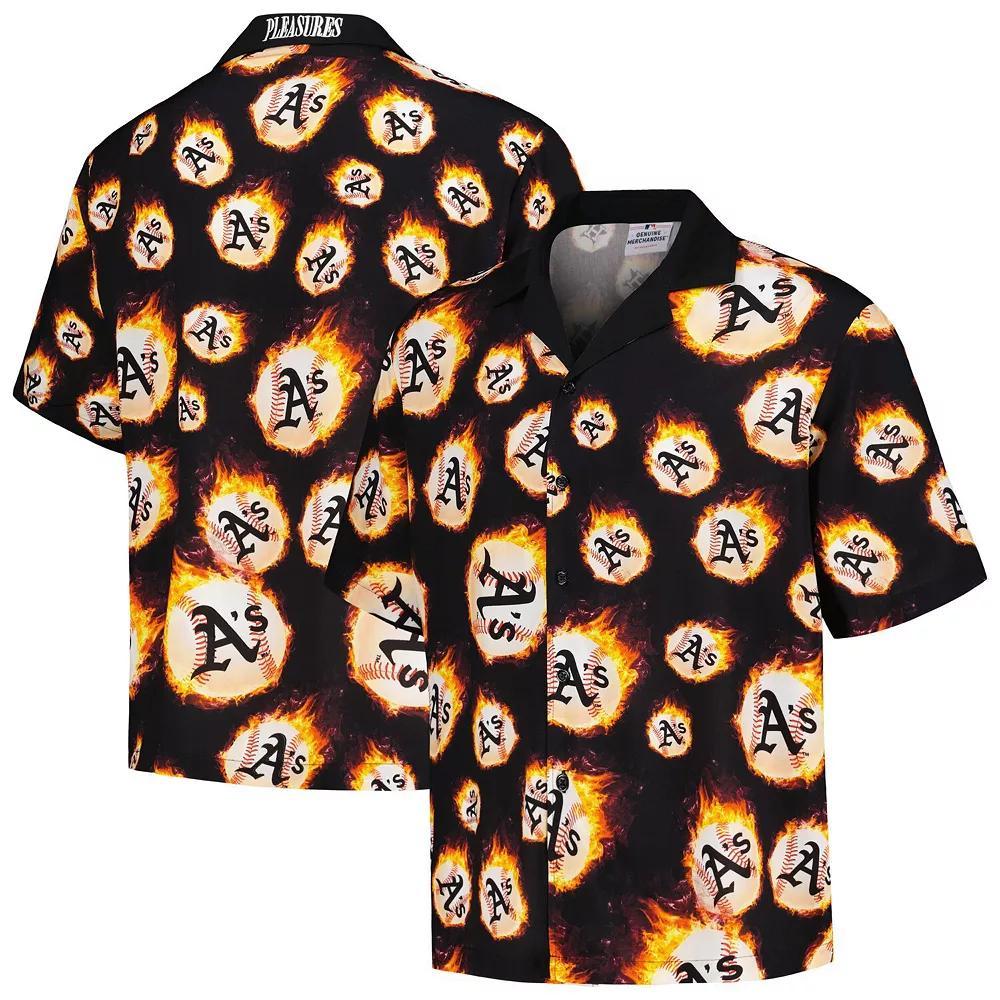 Men's Black Oakland Athletics Flame Fireball Button-Up Shirt, Size: Small Product Image