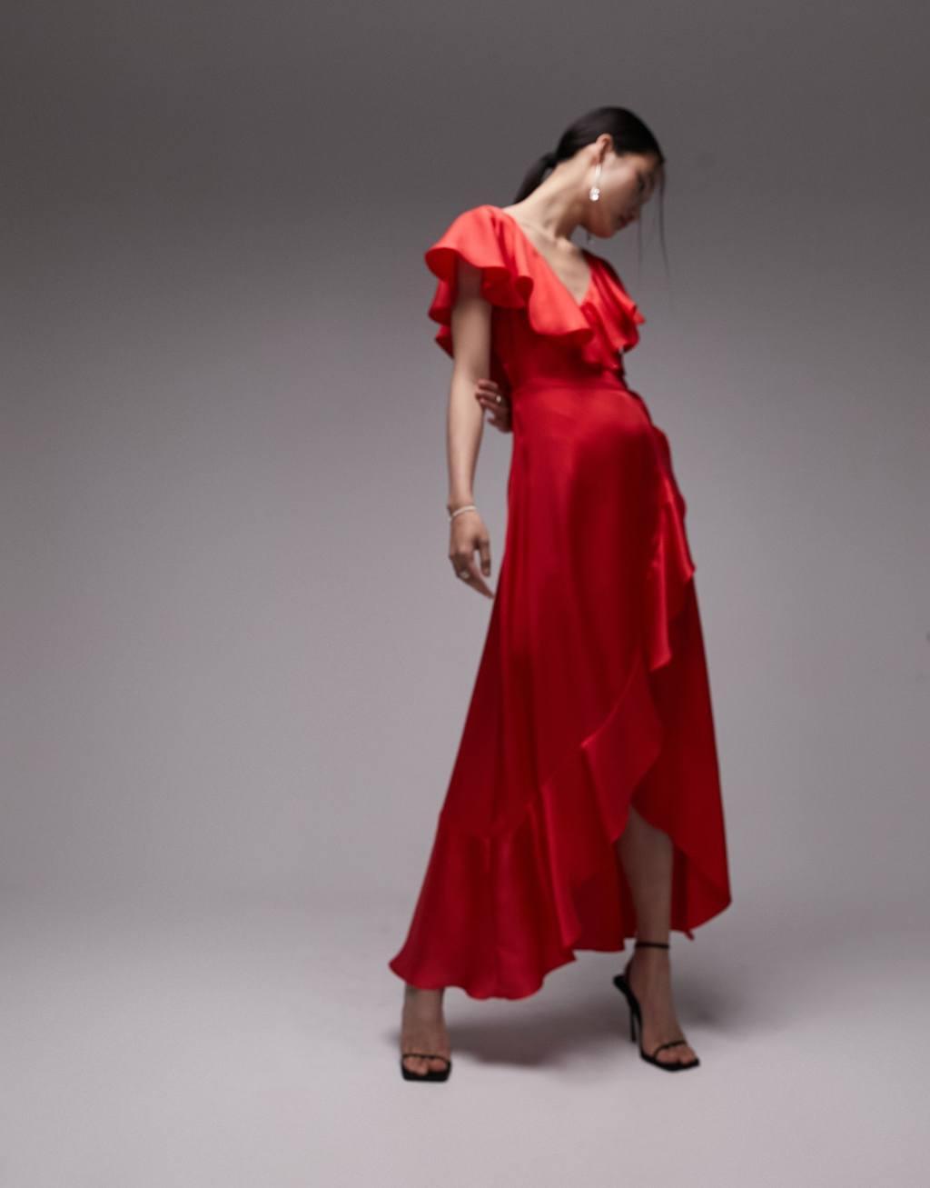 Topshop ruffle wrap midi dress Product Image