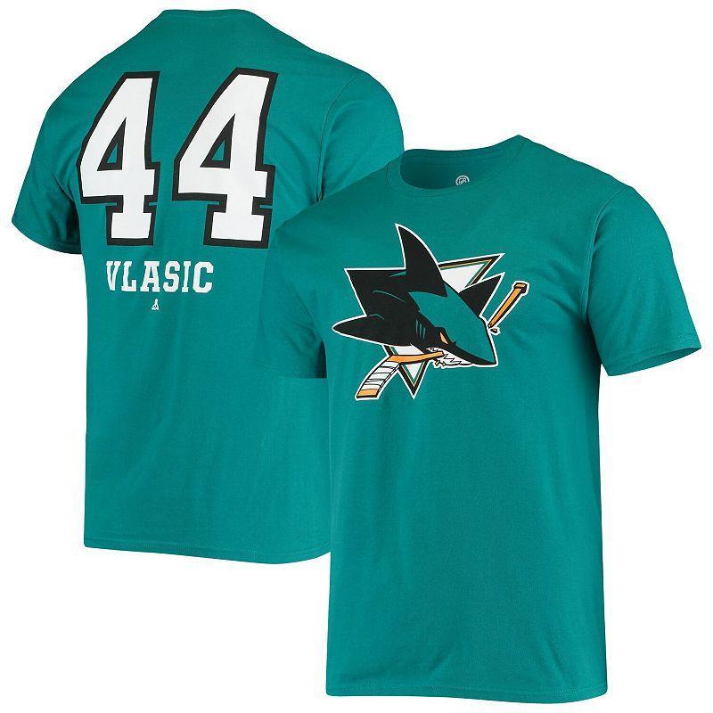 Men's Fanatics Branded Marc-Edouard Vlasic Teal San Jose Sharks Player Name and Number T-Shirt, Size: XL, Sks Blue Product Image