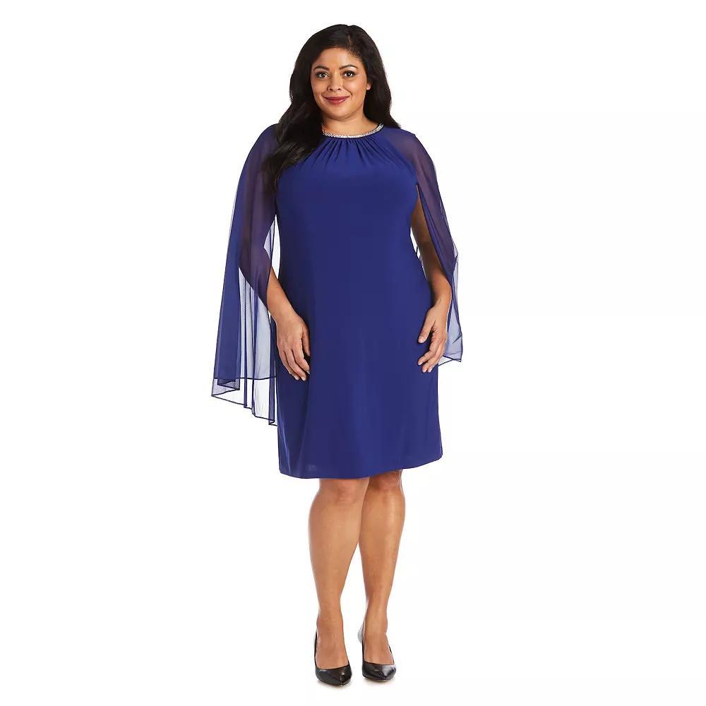 Plus Size R&M Richards Rhinestone-Neck Caped Sheath Dress, Women's, Size: 20 W, Electric Blue Product Image