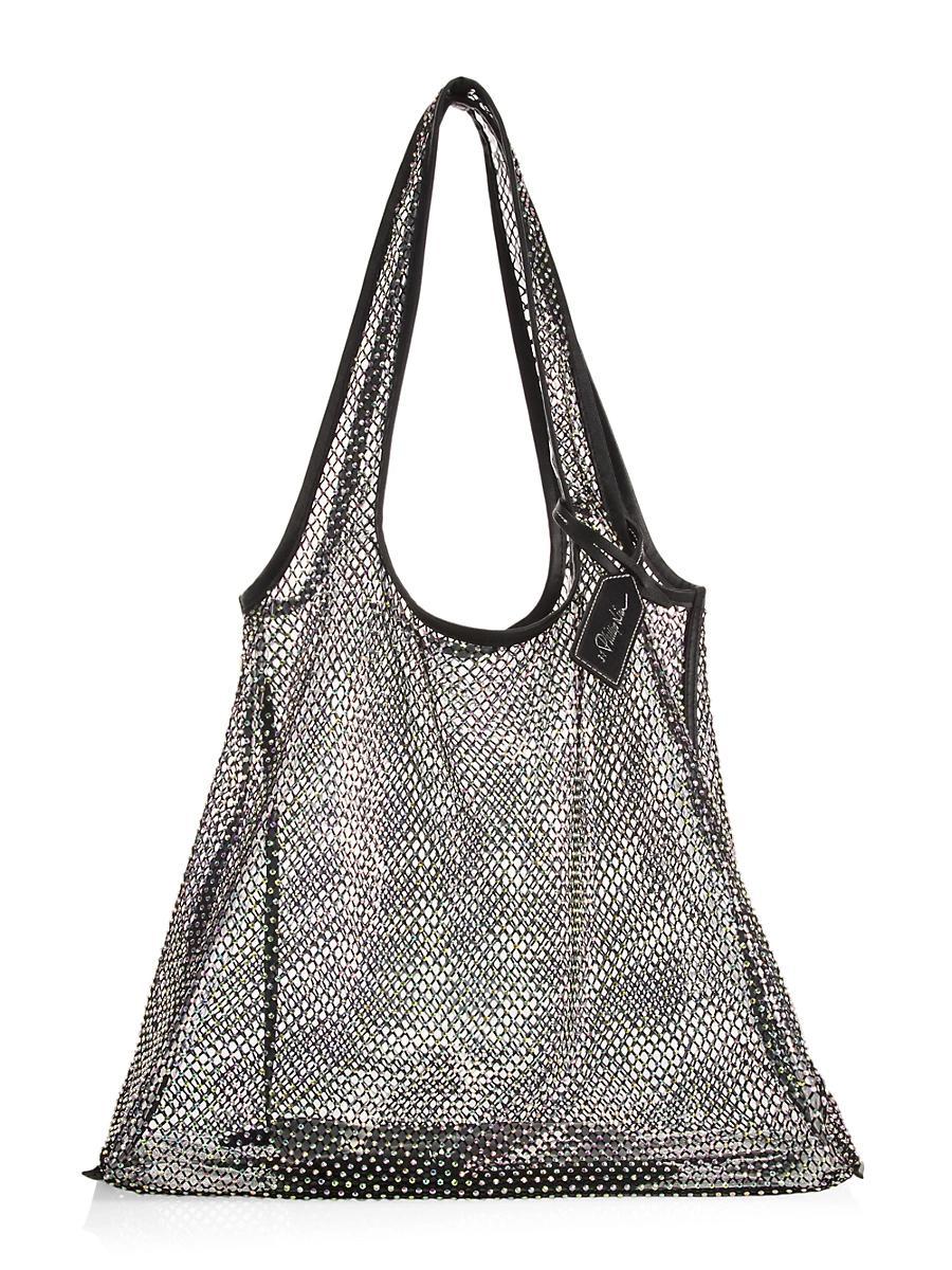 Womens Crystal-Embellished Mesh Market Tote Product Image