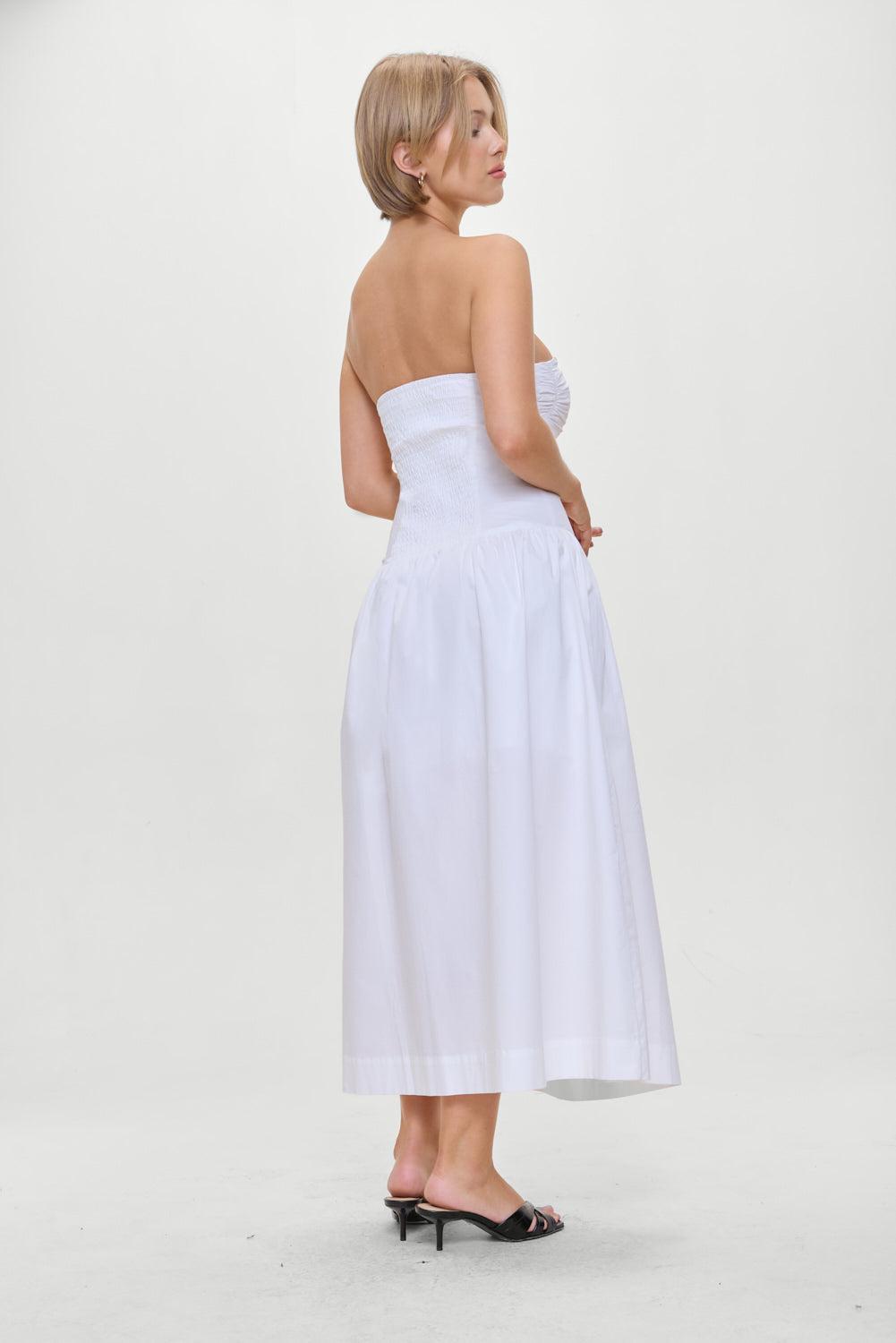Horizon Strapless Collared Midi Dress - White Product Image