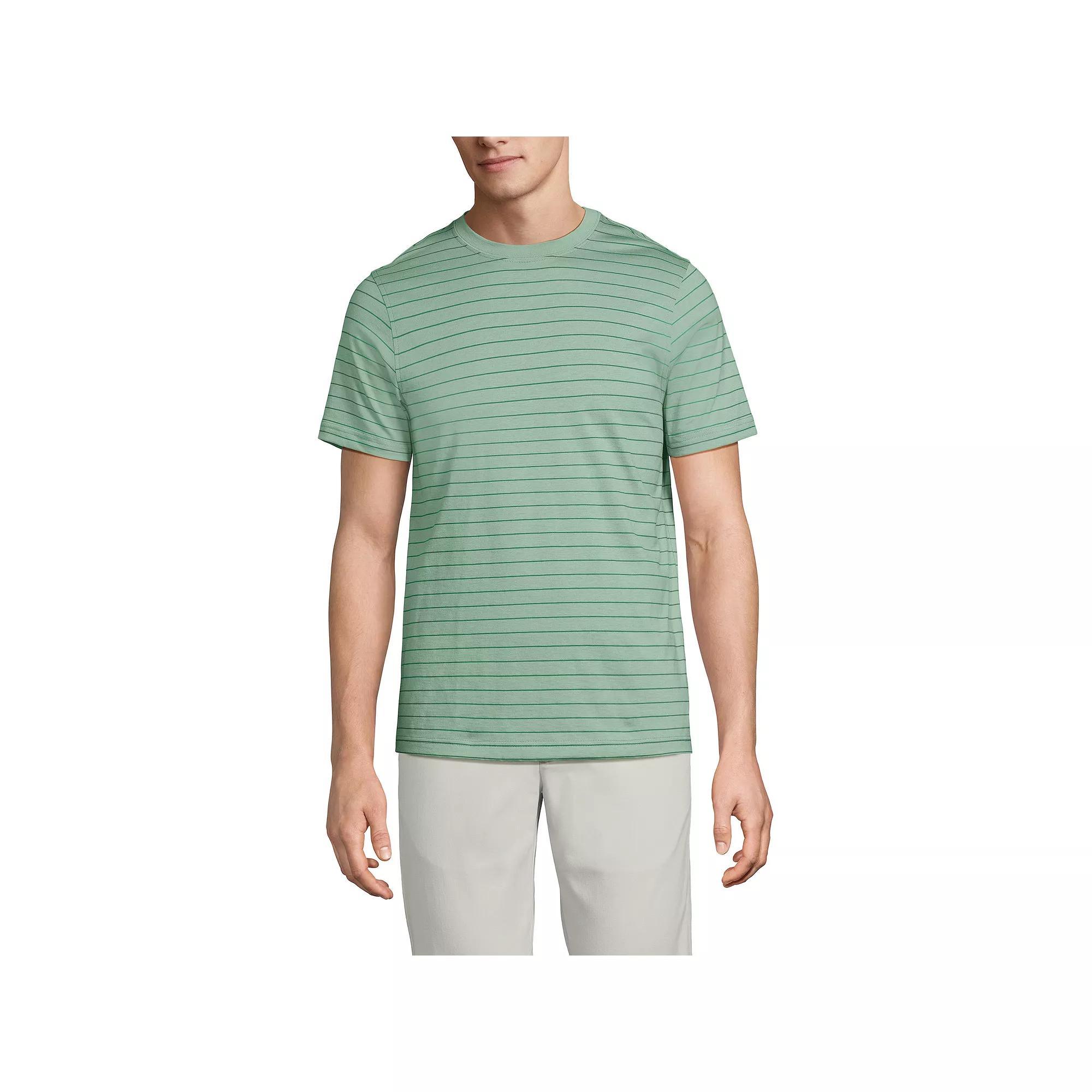 Men's Lands' End Supima Crewneck Tee, Size: Large, Grey Blue Stripe Product Image