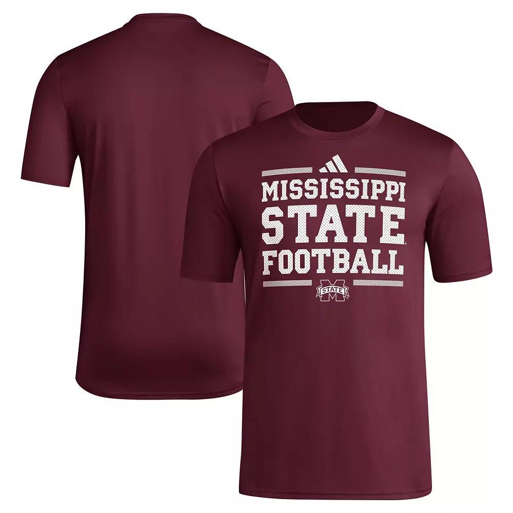 Men's adidas Maroon Mississippi State Bulldogs Locker Football Pre-Game AEROREADY T-Shirt, Size: Medium, Mst Red Product Image