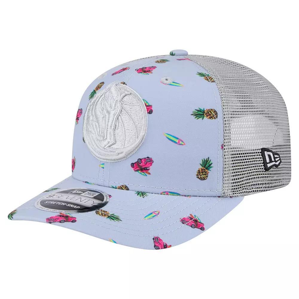 Mens New Era Blue/Gray Dallas Mavericks Adventure Aloha Pattern 9SEVENTY Stretch-Snap Hat Product Image