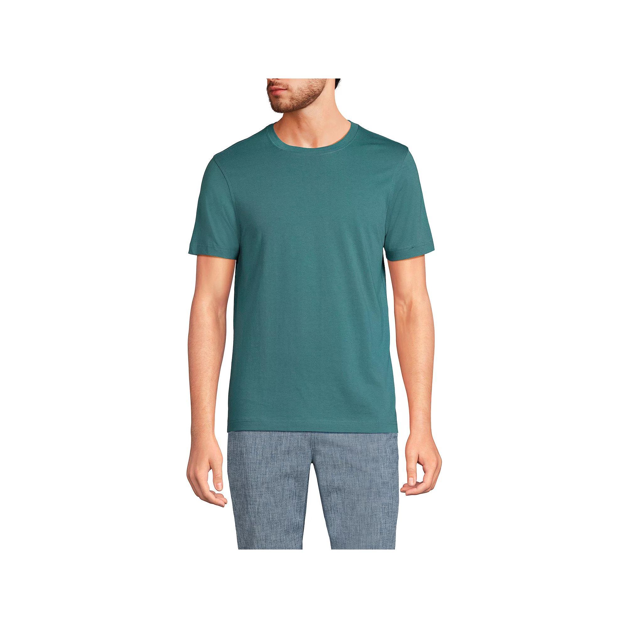 Men's Lands' End Supima Crewneck Tee, Size: Large, Grey Blue Stripe Product Image