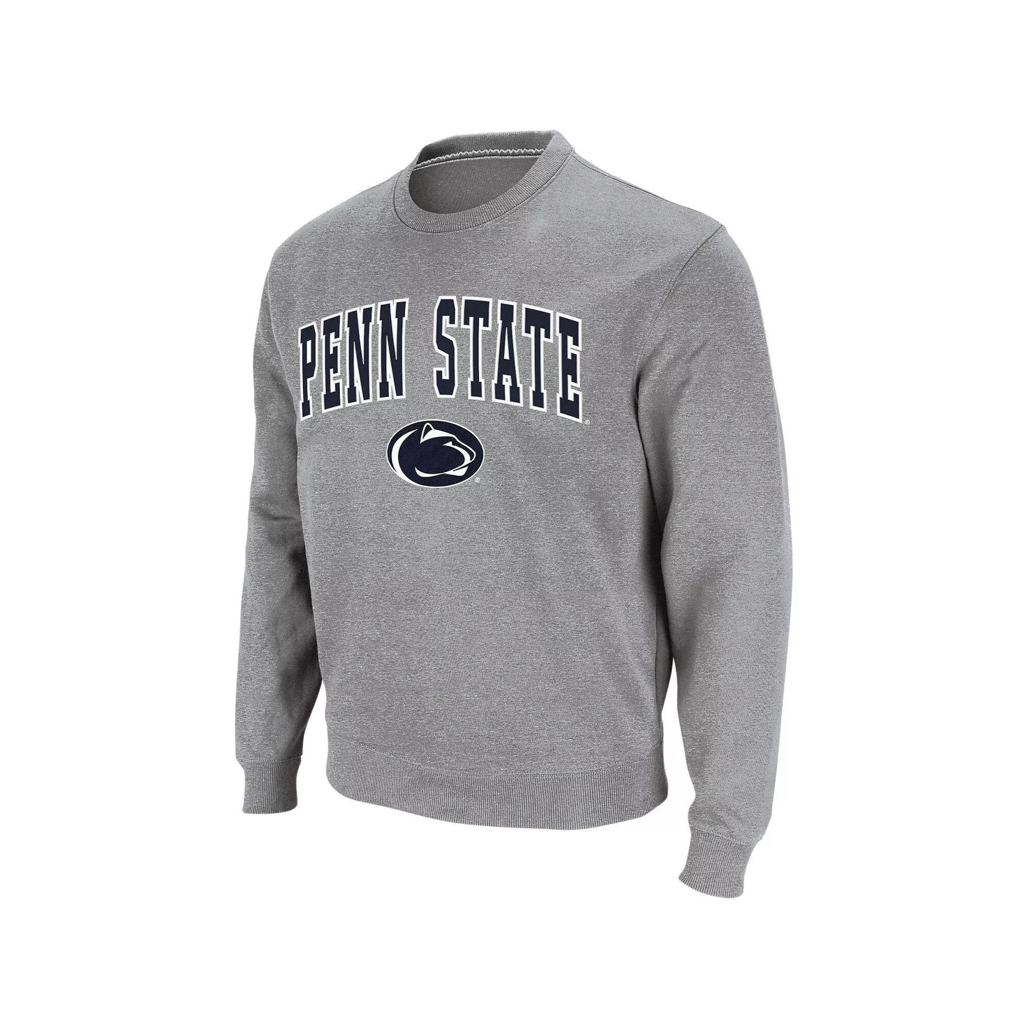 Men's Colosseum Heather Gray Penn State Nittany Lions Arch & Logo Crew Neck Sweatshirt, Size: 2XL, Grey Product Image