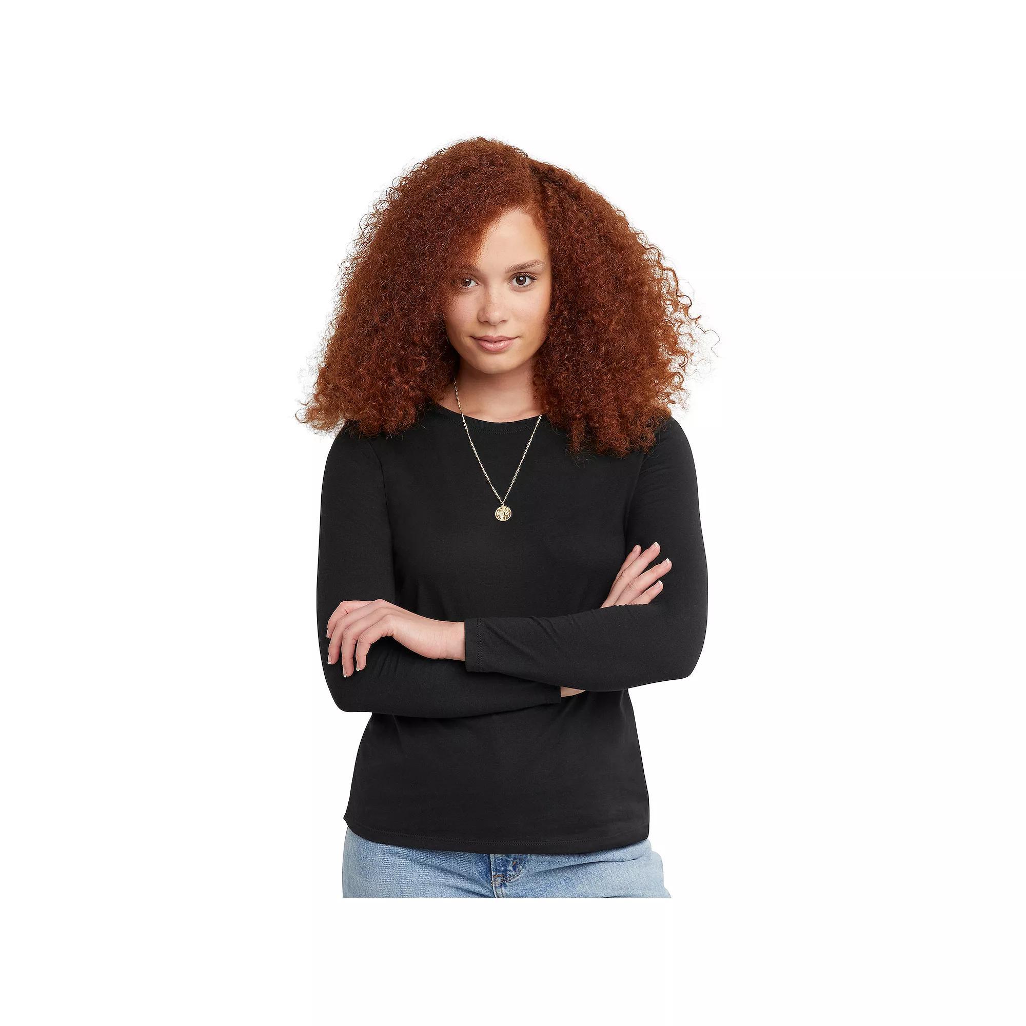 Women's Hanes® Originals Long Sleeve Crewneck Tee, Size: Large, White Product Image