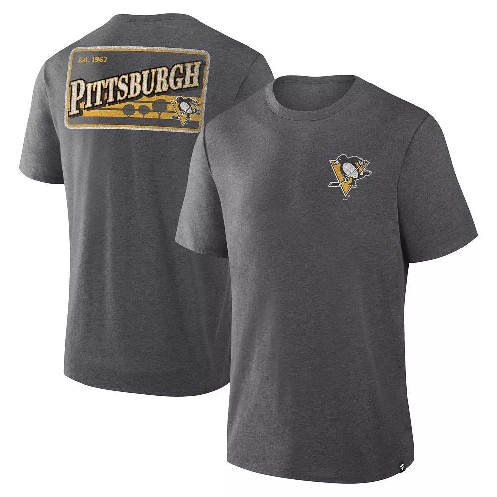 Men's Fanatics Heather Charcoal Pittsburgh Penguins Fan Lanes Tri-Blend T-Shirt, Size: 3XL Product Image