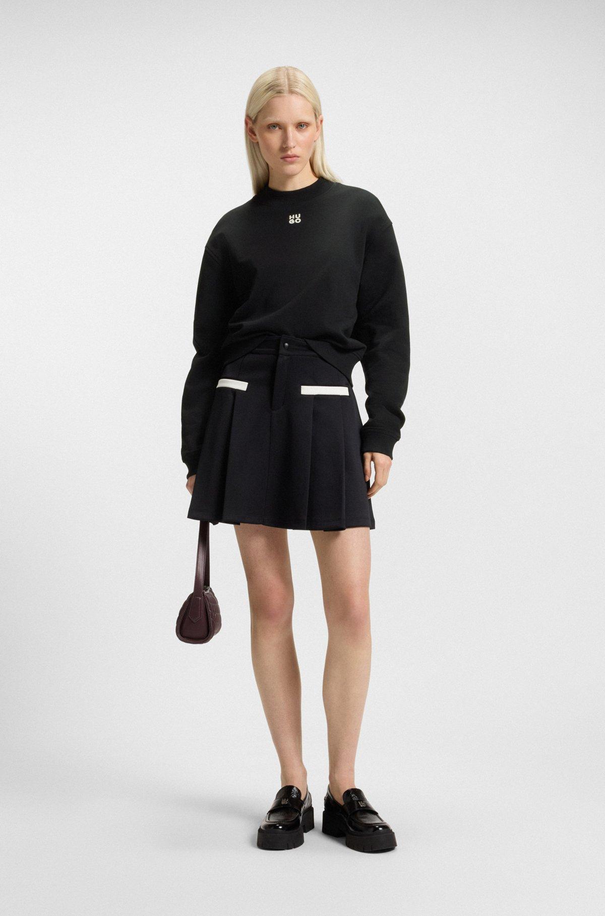 HUGO - Relaxed-fit cotton-terry sweatshirt with stacked-logo embroidery - Black Product Image