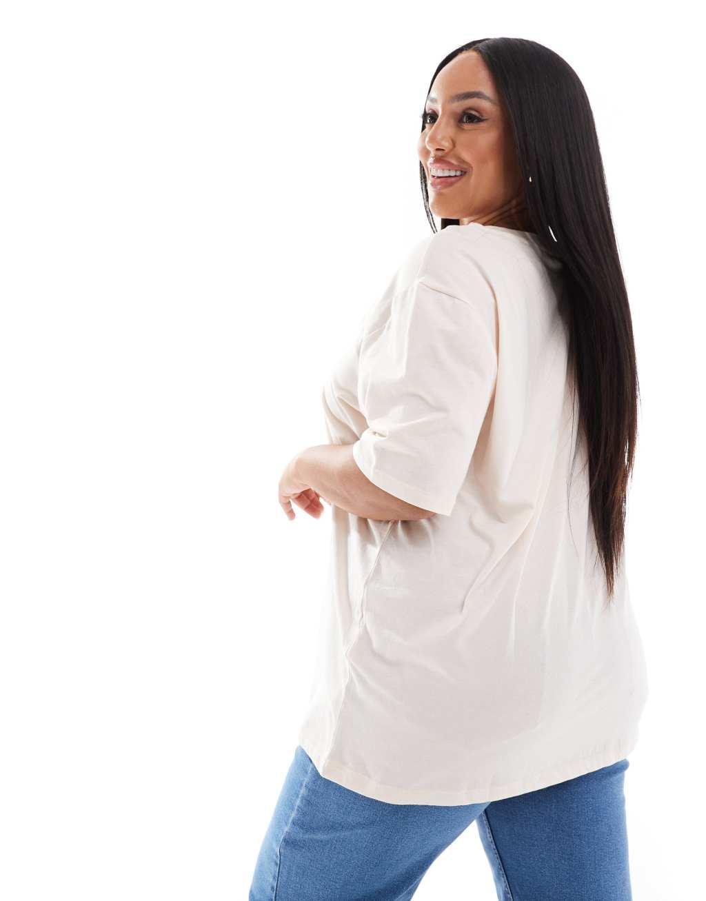 ONLY Curve Grow & Glow print oversized T-shirt in light pink Product Image