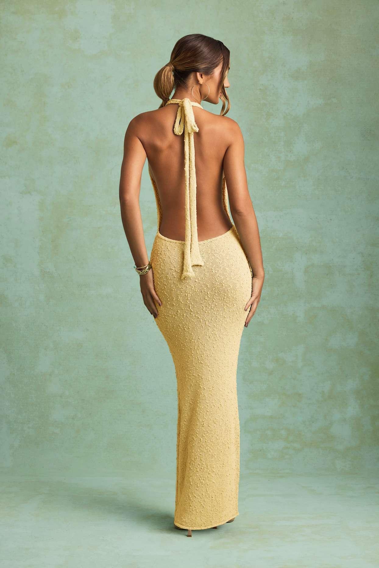 Bouclé Halterneck Maxi Dress in Yellow Product Image