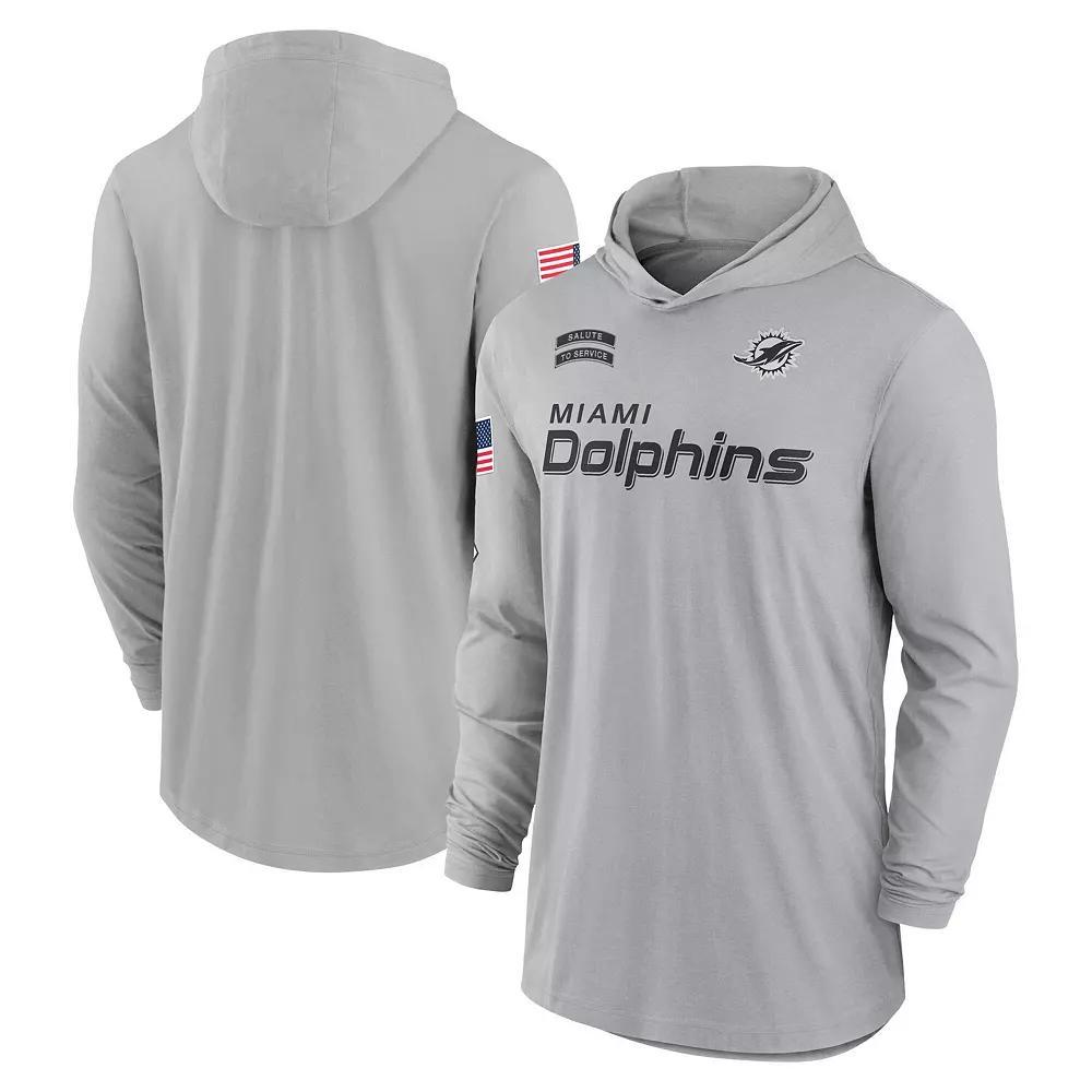 Men's Nike Gray Miami Dolphins 2024 Salute to Service Lightweight Performance Long Sleeve Hooded T-Shirt, Size: 4XL, Grey Product Image