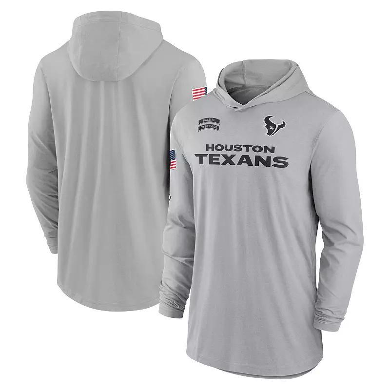 Men's Nike Gray Houston Texans 2024 Salute to Service Lightweight Performance Long Sleeve Hooded T-Shirt, Size: 3XL, Grey Product Image