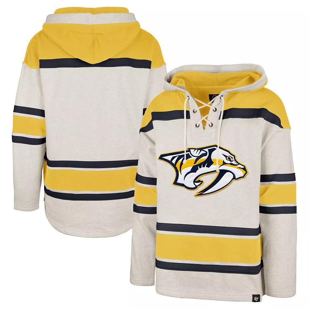Men's '47 Oatmeal Nashville Predators Rockaway Lace-Up Pullover Hoodie, Size: Medium, Pdt Team Product Image