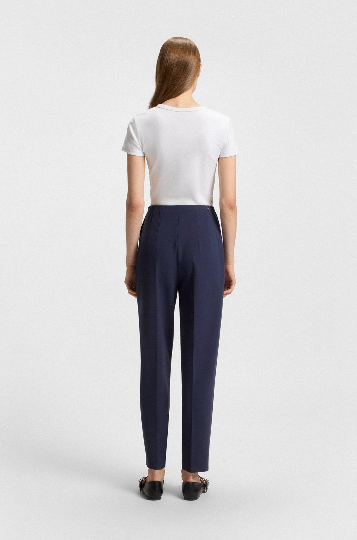 HUGO - Regular-fit pants with wide leg in stretch fabric - Dark Blue Product Image