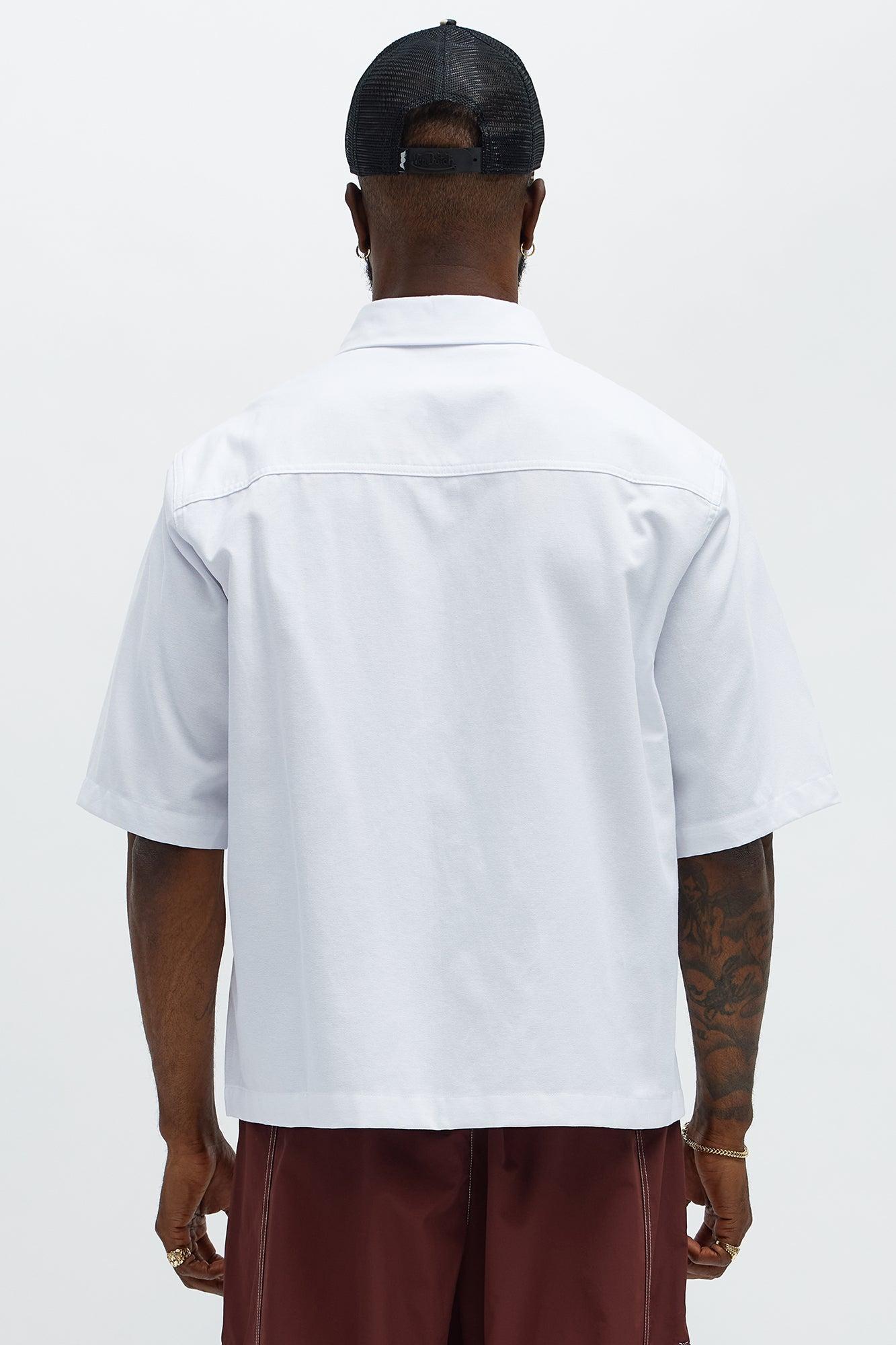 Cropped Double Pocket Button Up Shirt  - White Product Image