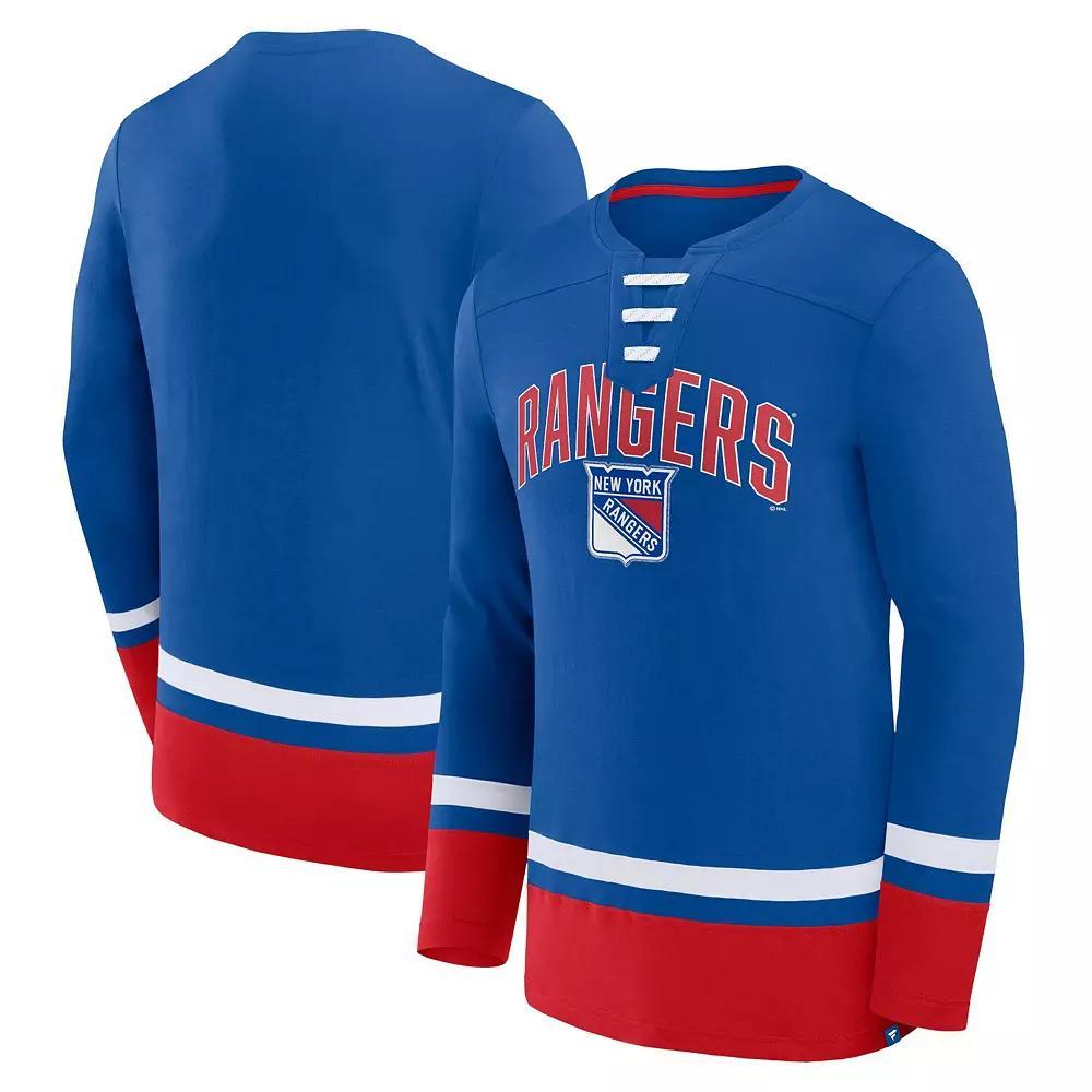 Men's Fanatics Branded Blue New York Rangers Back Pass Lace-Up Long Sleeve T-Shirt, Size: 2XL, Ran Blue Product Image