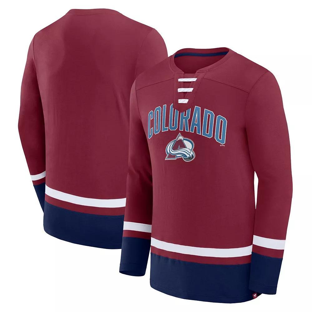 Men's Fanatics Branded Burgundy Colorado Avalanche Back Pass Lace-Up Long Sleeve T-Shirt, Size: Medium, Med Re Product Image