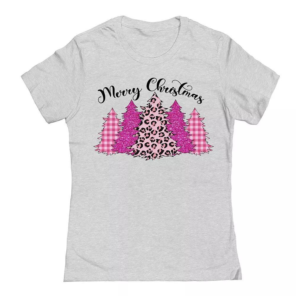 Juniors Merry Christmas Pink Trees Graphic Tee, Womens Grey Gray Product Image