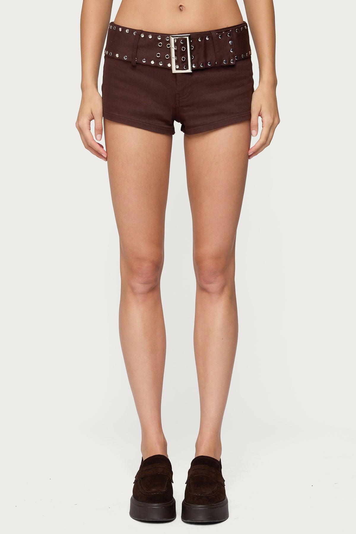 Studded Belt Denim Micro Shorts Product Image