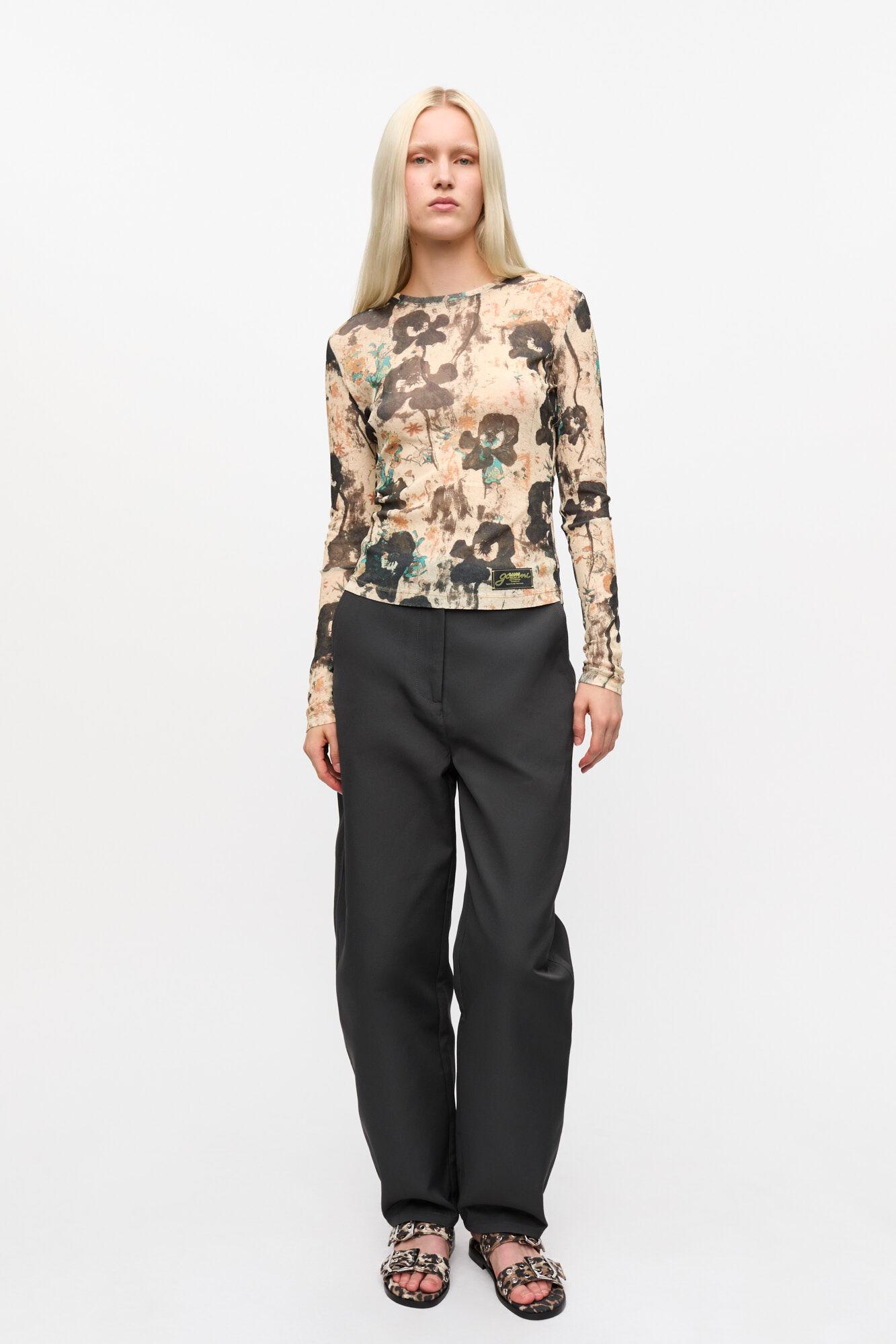 Printed Marl Mesh Long Sleeve Top Product Image