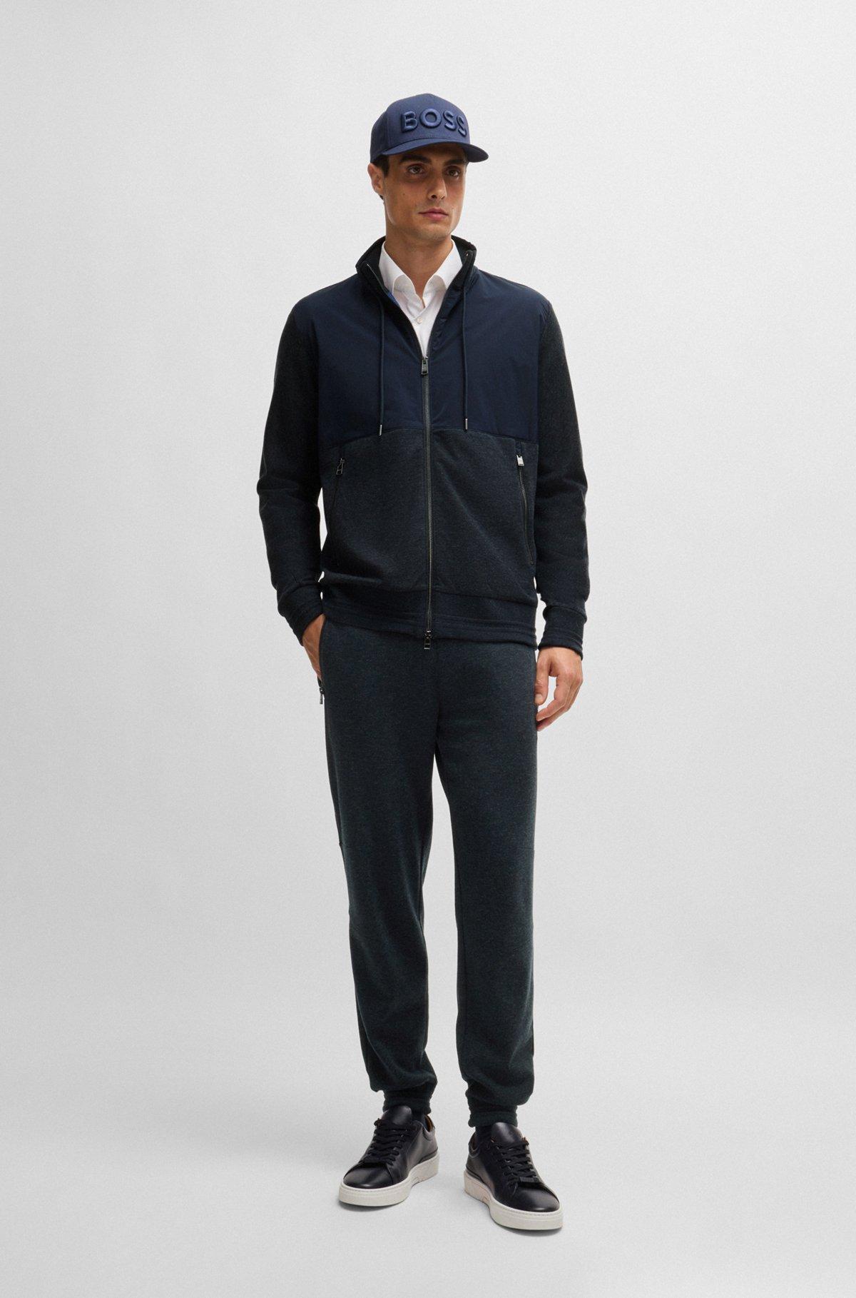 Regular-fit zipped sweatshirt in mixed materials Product Image