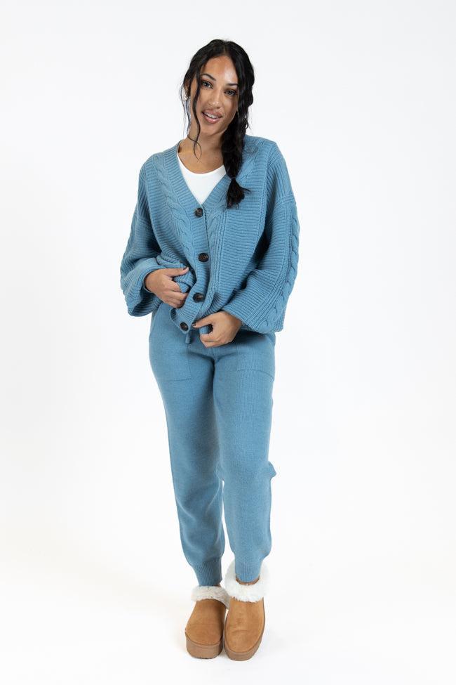 Real Karma Blue Cable Knit Cardigan FINAL SALE Product Image