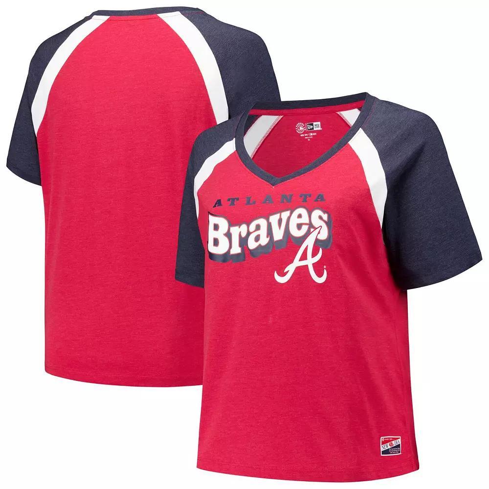 Women's New Era Red Atlanta Braves Plus Size Raglan V-Neck T-Shirt, Size: 1XL Product Image