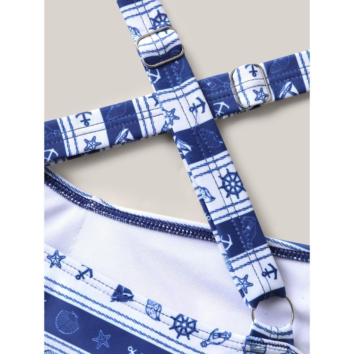 Plus Size Nautical Striped Twist Front One-Piece Swimsuit Women's Swimwear Indigo Beach Twist Curve Bathing Suits High stretch One Pieces BloomChic 28/5X Product Image