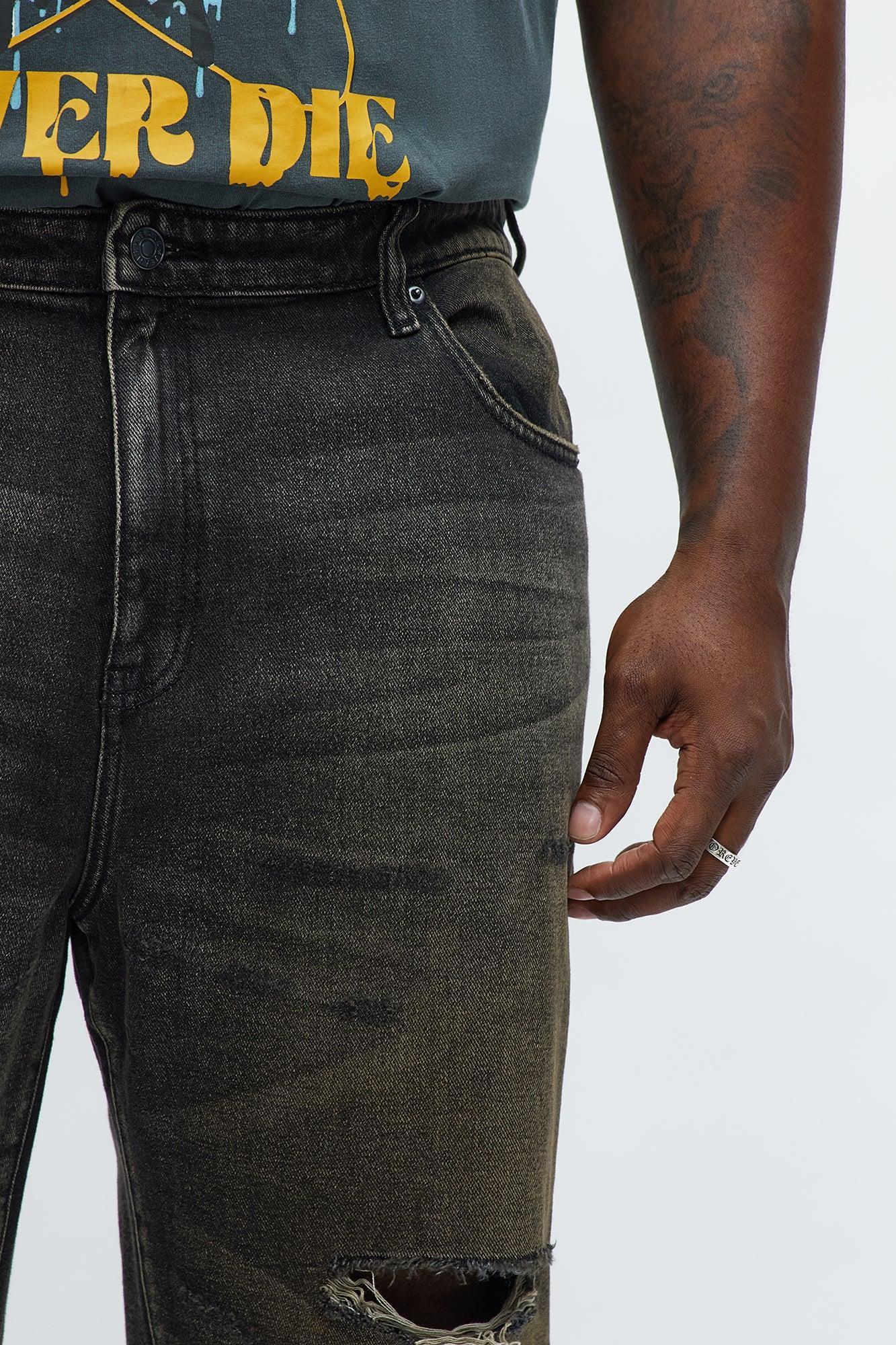 Stacked Slim Flare All Alone Distressed Jeans - Black Wash Product Image