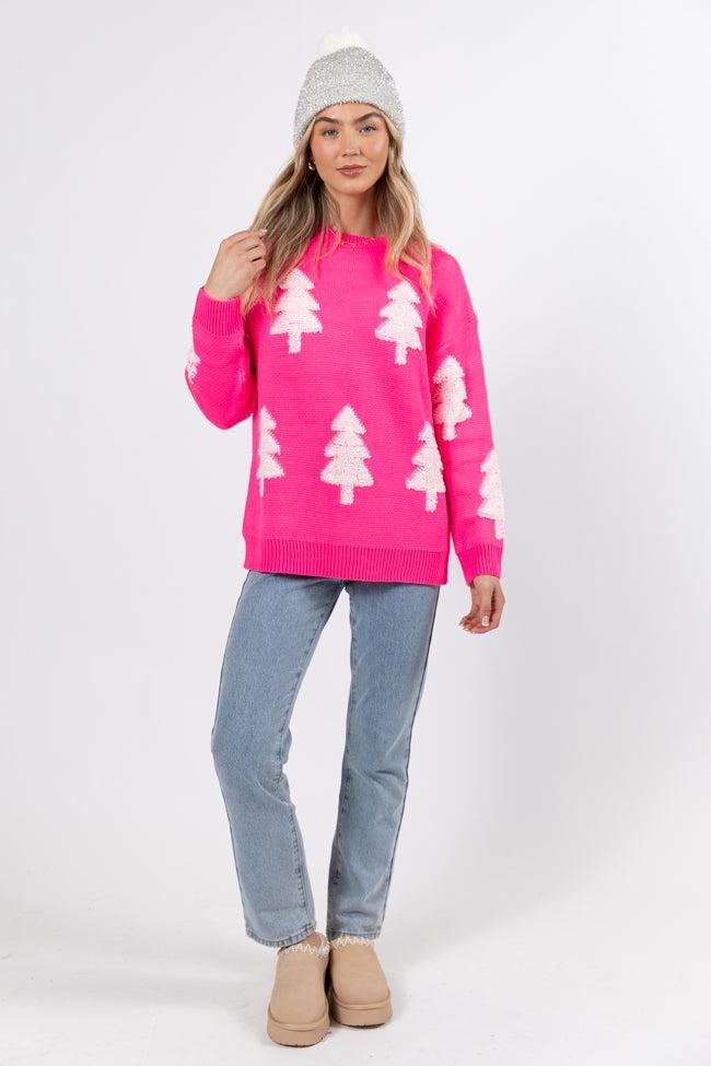 Under The Mistletoe Pink And Cream Christmas Tree Sweater FINAL SALE Product Image