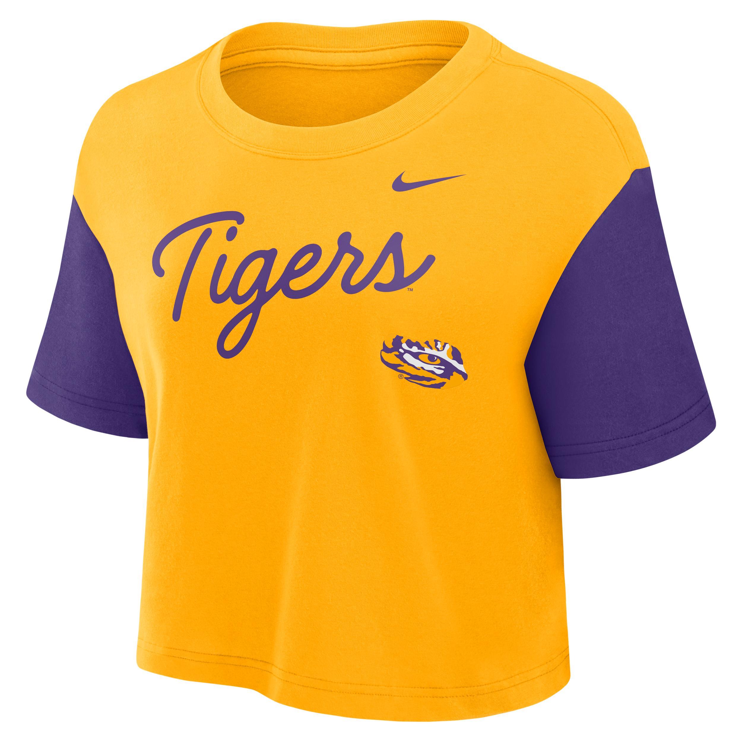 LSU Script Nike Women's Dri-FIT College Cropped T-Shirt Product Image