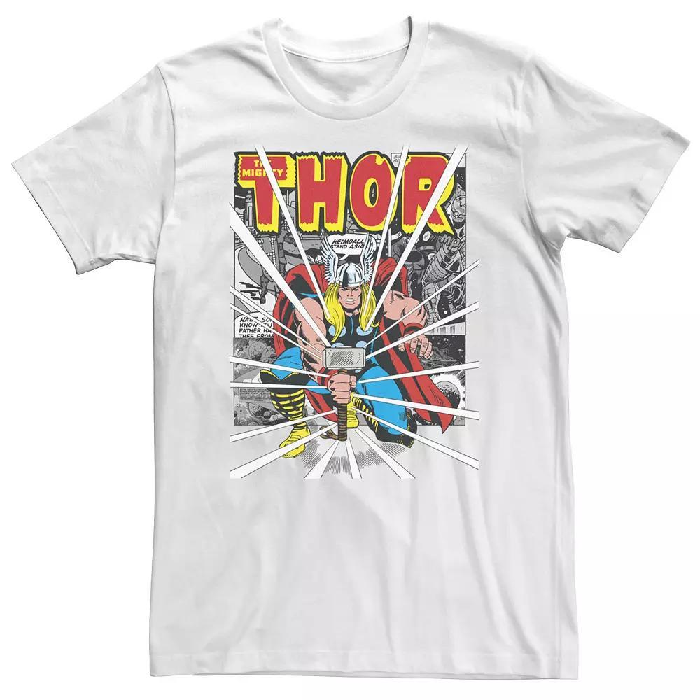 Big & Tall Marvel Mighty Thor Retro Comic Hammer Blast Tee, Men's, Size: XXL Tall, White Product Image