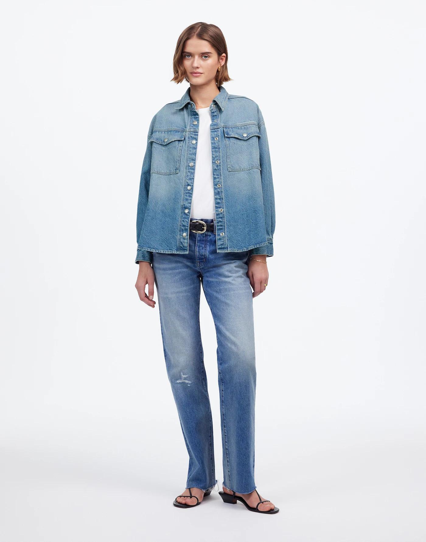 Denim Boxy Shirt-Jacket in Maspeth Wash Product Image